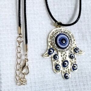 evil eye Hamsa hand necklace CZ Gold tone Good Luck Charm Protection Pendant
